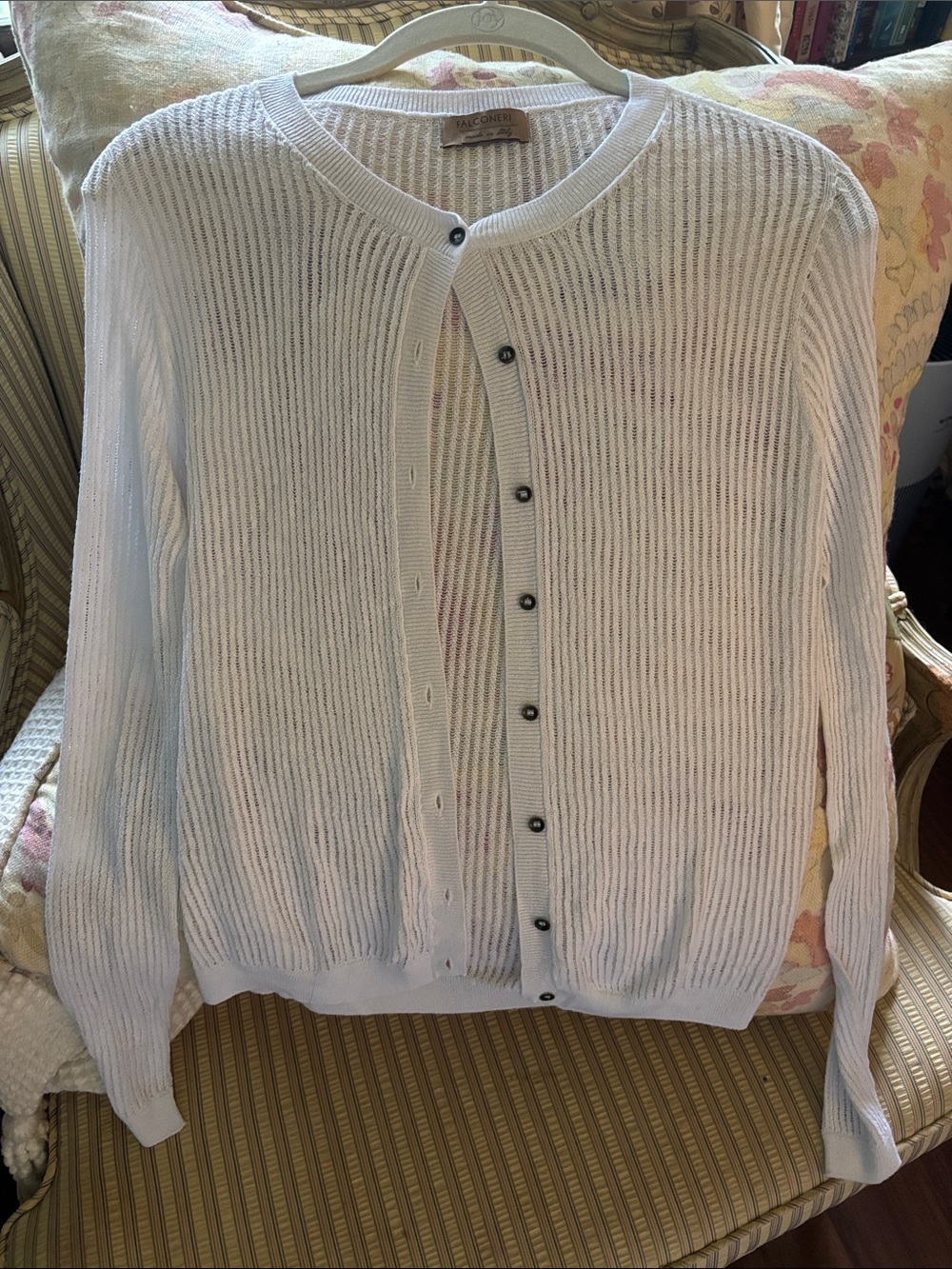Falconeri Cream Ribbed Button Cardigan - Picture 3 of 4